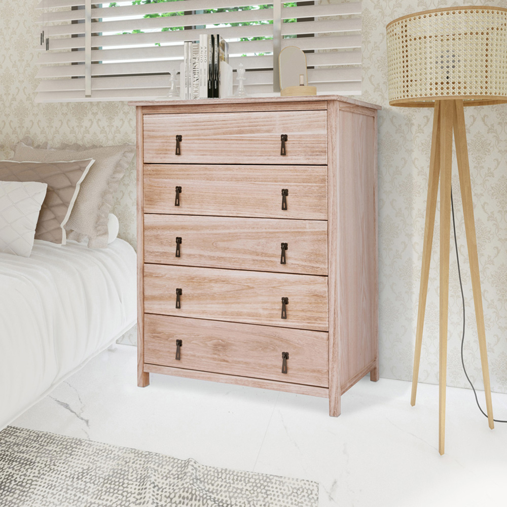 Portofino 5 Drawer Light Wood Chest of Drawers Image 8