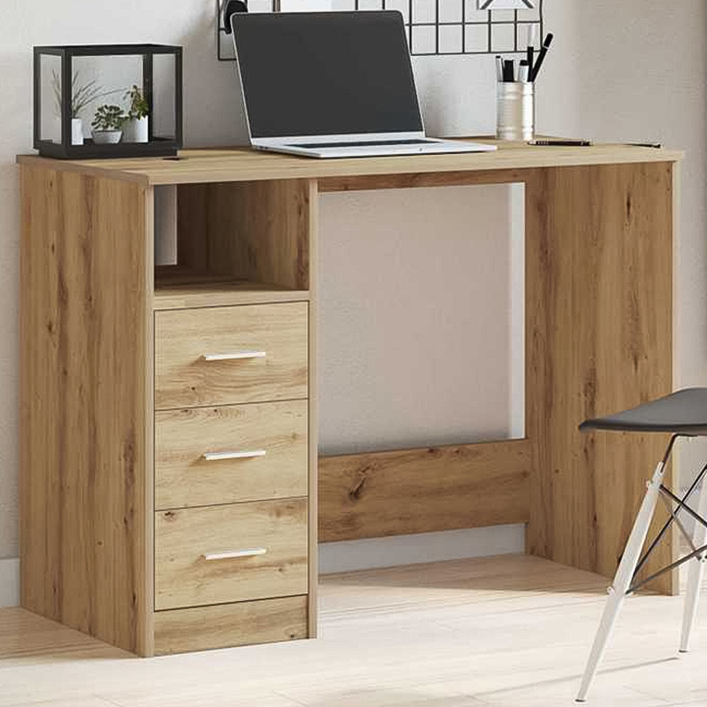 vidaXL 3 Drawer Single Shelf Computer Desk Artisan Oak Image 1