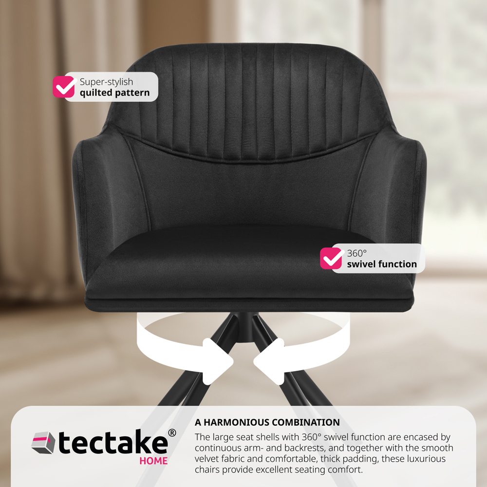 Tectake Black Lounge Velvet Fabric Armchair Accent Chair 6 Pack Image 6