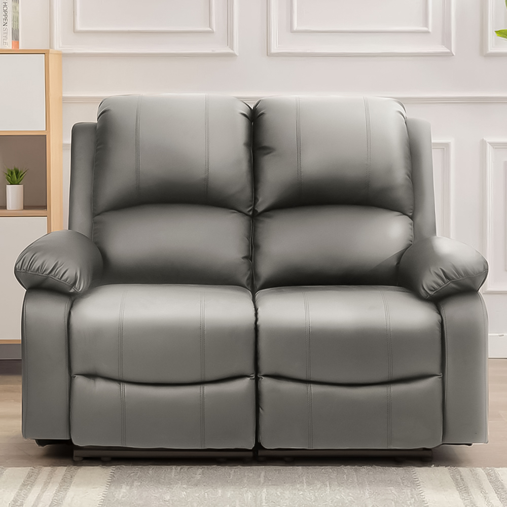 Brooklyn 2 Seater Light Grey Bonded Leather Manual Recliner Sofa | Wilko