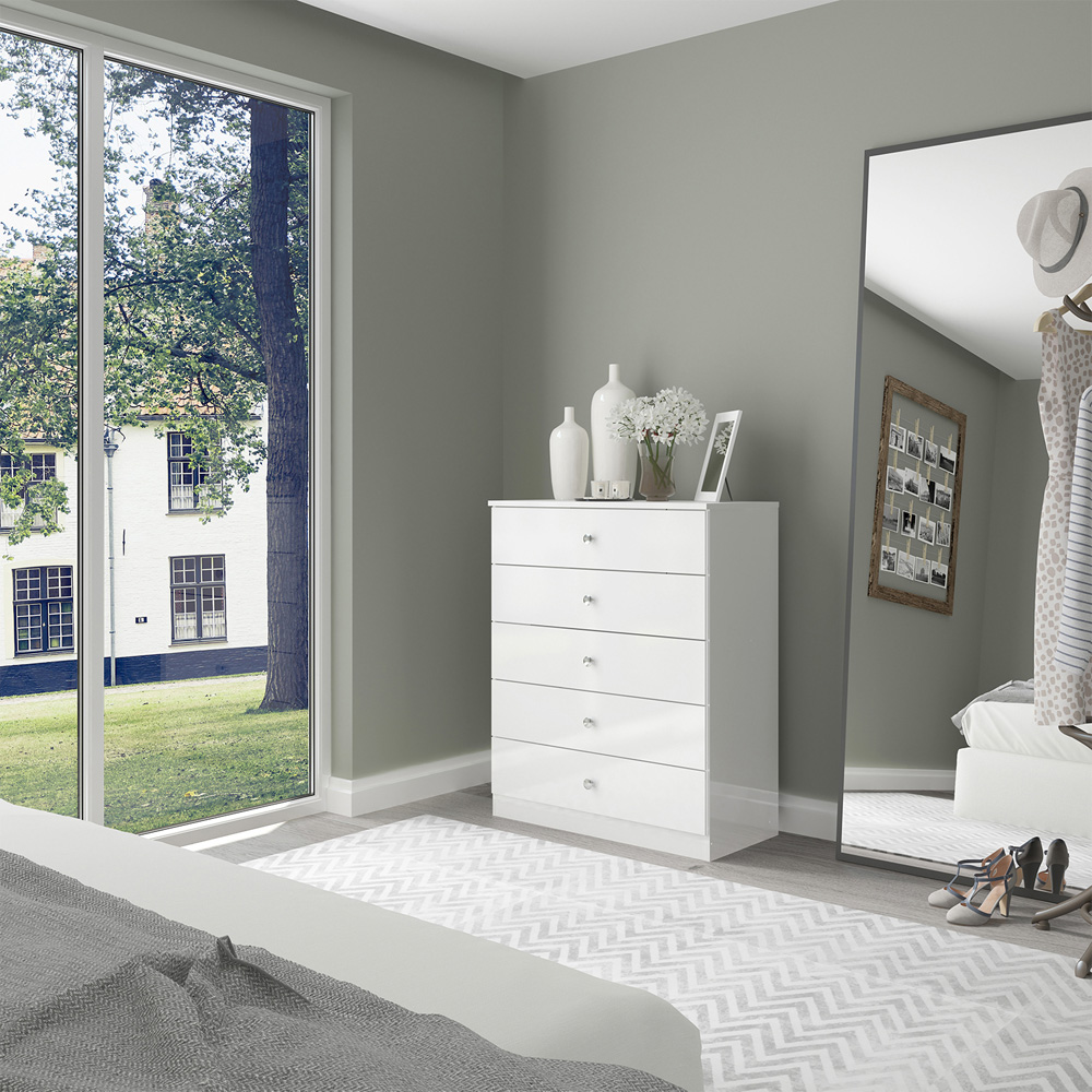Seconique Denver 5 Drawer White Gloss Storage Chest Image 8