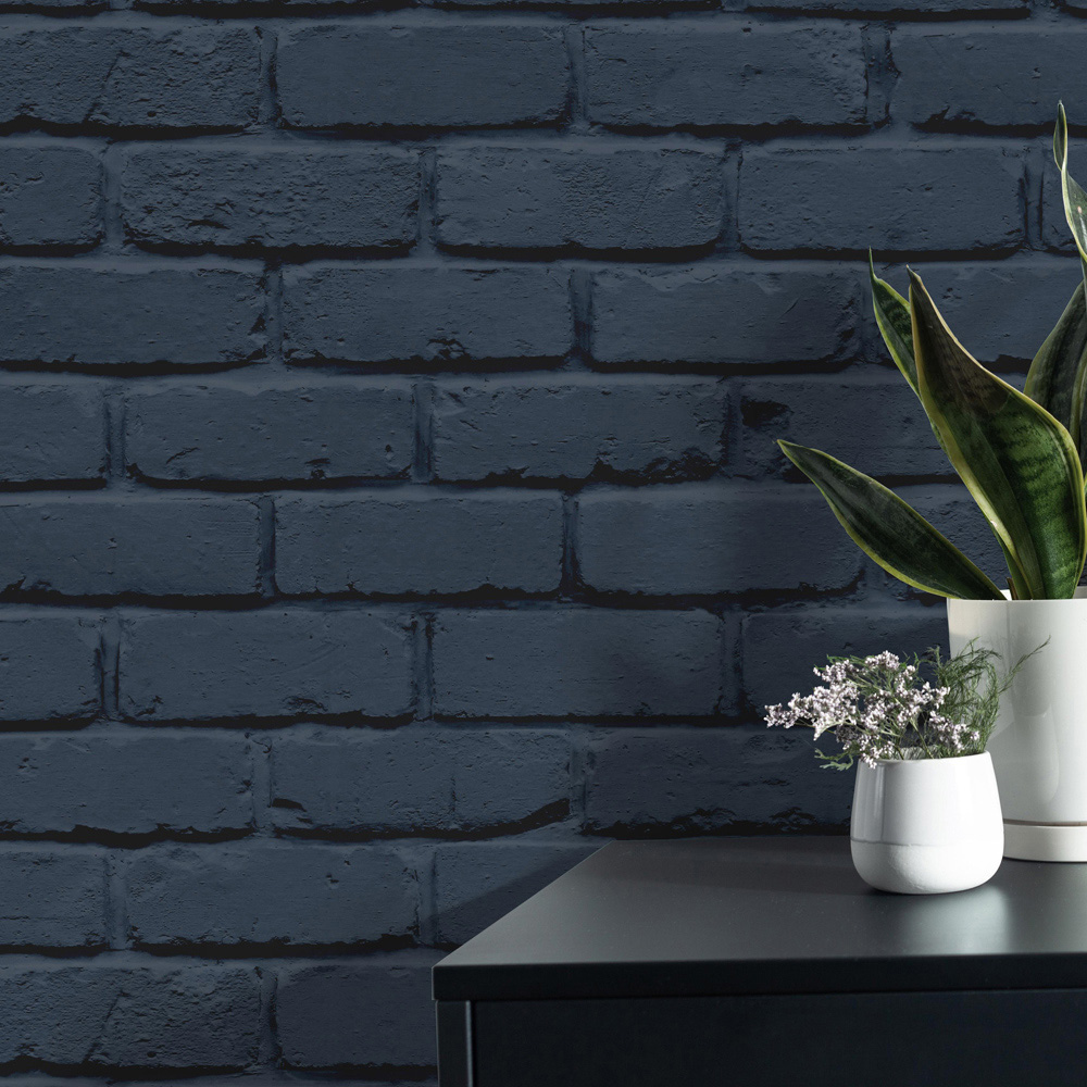 Fine Decor Painted Brick Navy Wallpaper Image 3