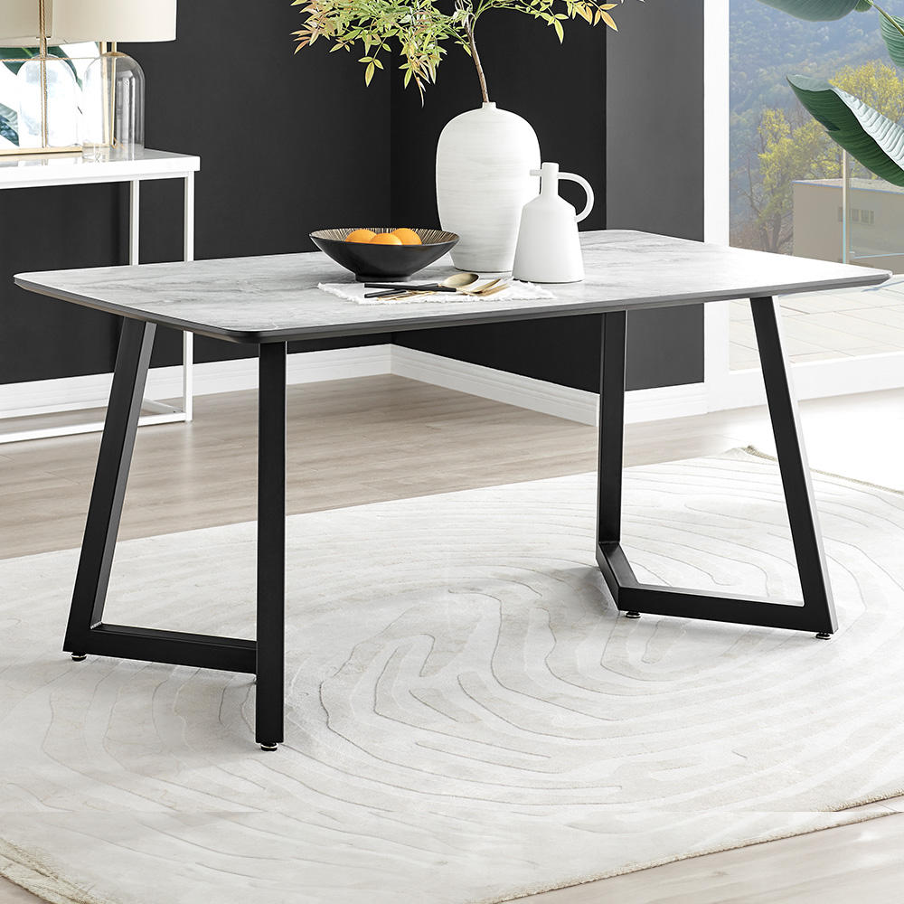 Furniturebox Copeland 6 Seater Dining Table White Marble Effect and Black Image 1
