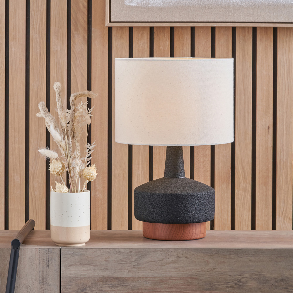Pacific Lifestyle Elio Black and Wood Effect Textured Ceramic Table Lamp Image 2