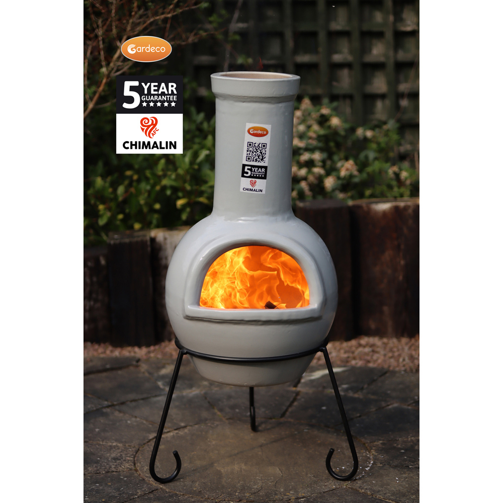 Gardeco Sempra Large Glazed Light Grey Chimalin AFC Chimenea with Lid and Stand Image 2