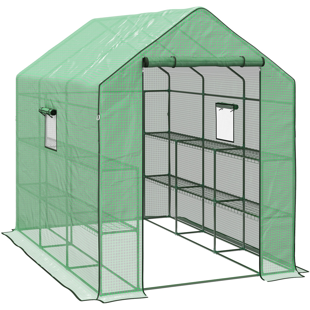 Outsunny Green Plastic 4.5 x 7ft Walk In Outdoor Greenhouse Image 1