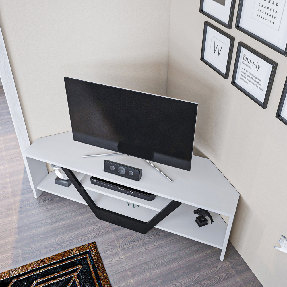 Decorotika Sares 2 Shelf White and Black Modern TV Unit Image 7