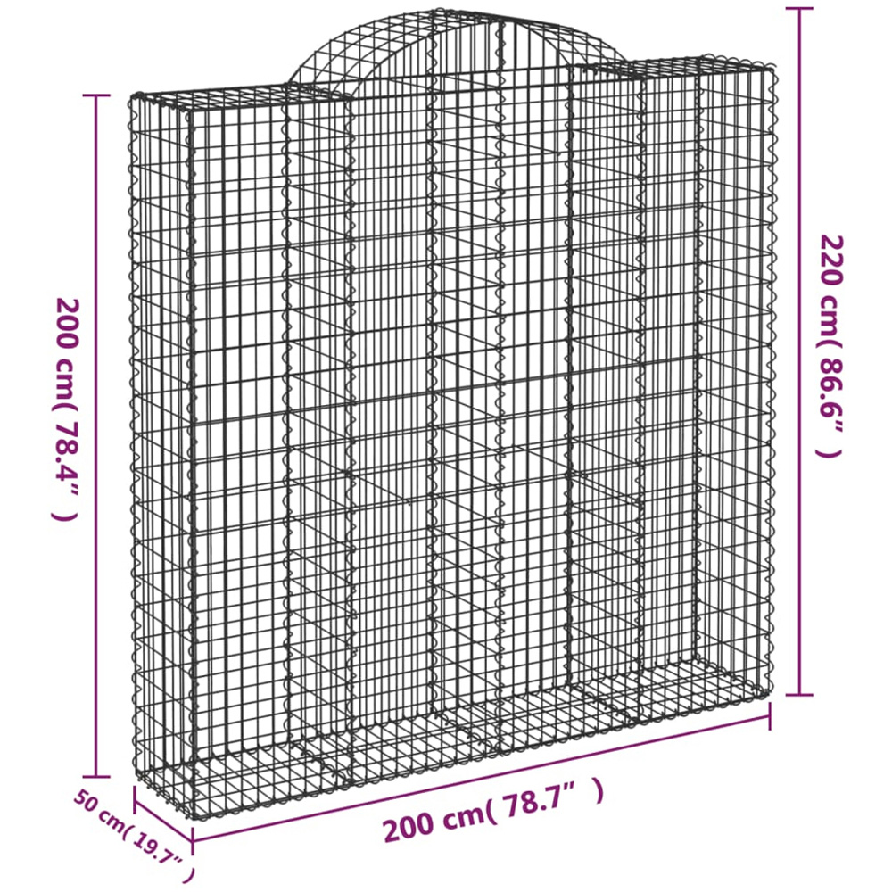 vidaXL Silver Galvanised Iron Arched Gabion Basket 200 x 50 x 200/220cm 11 Pack Image 5