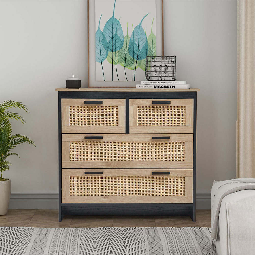 Living and Home Rattan Wood Storage Cabinet Image 8