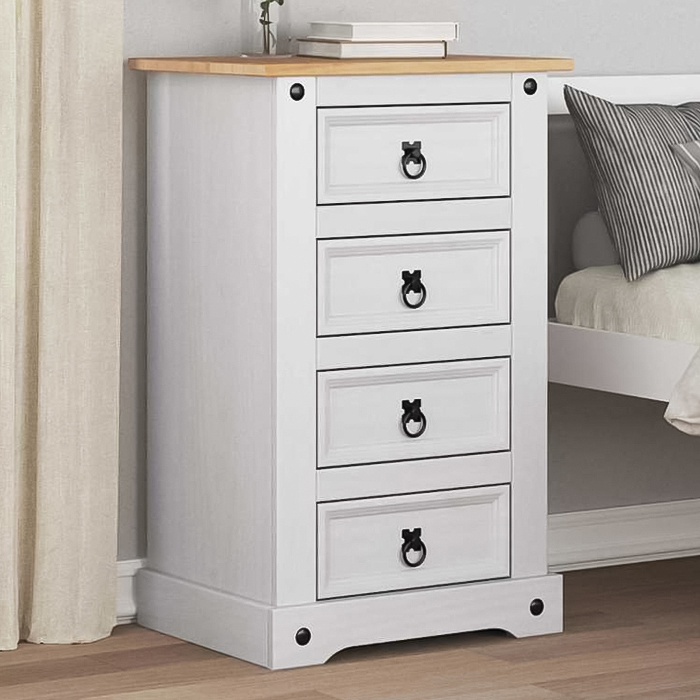 vidaXL Corona 4 Drawer White Solid Pine Wood Wide Bedside Table Image 1