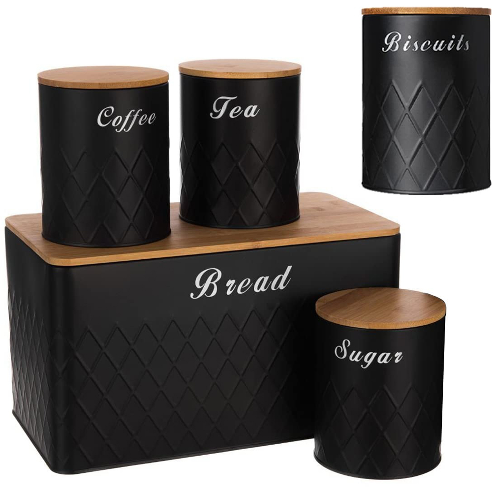 ATEK 5 Piece Black Kitchen Canister Set with Bamboo Lids Image 1