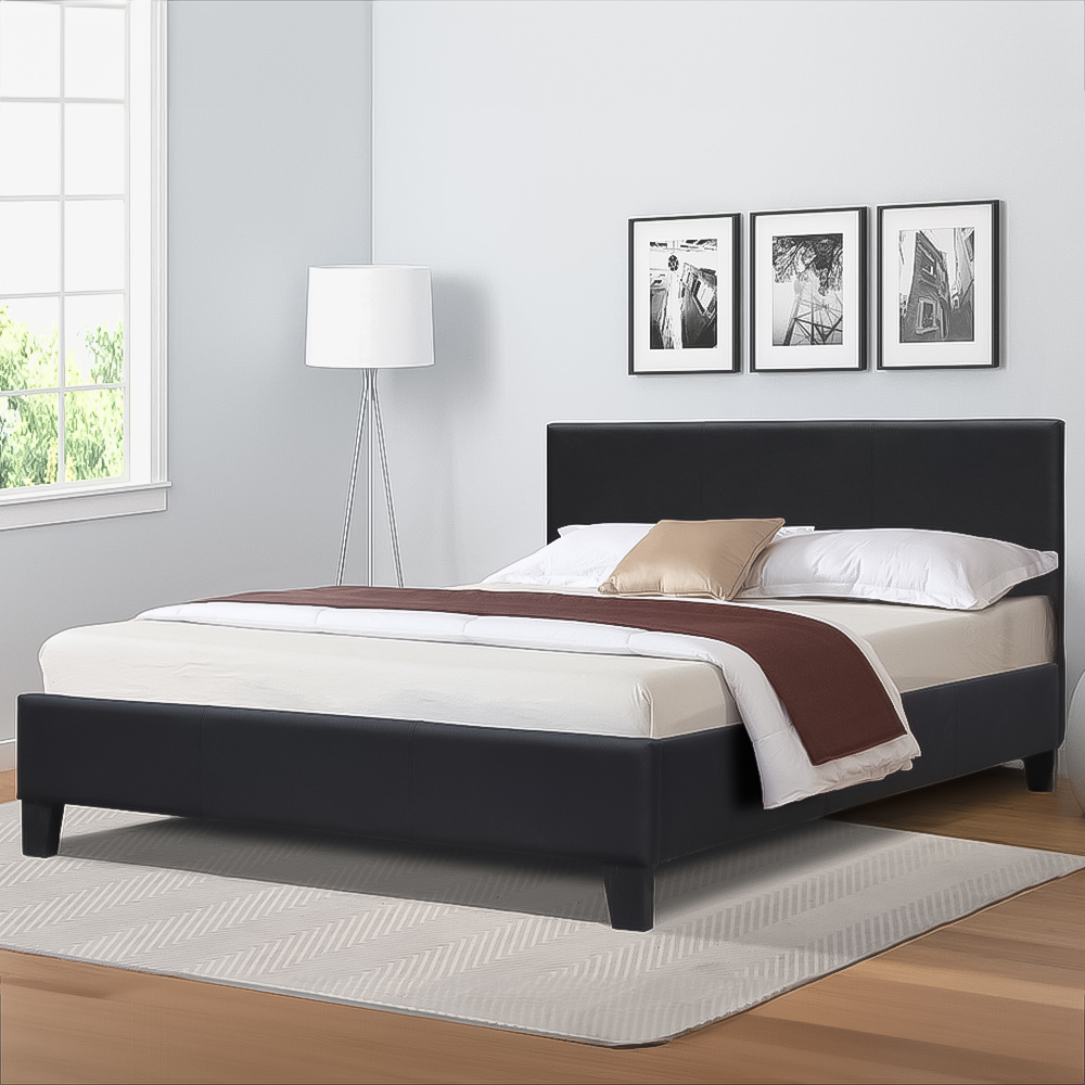 Brooklyn Double Black Faux Leather Bed Frame Image 1