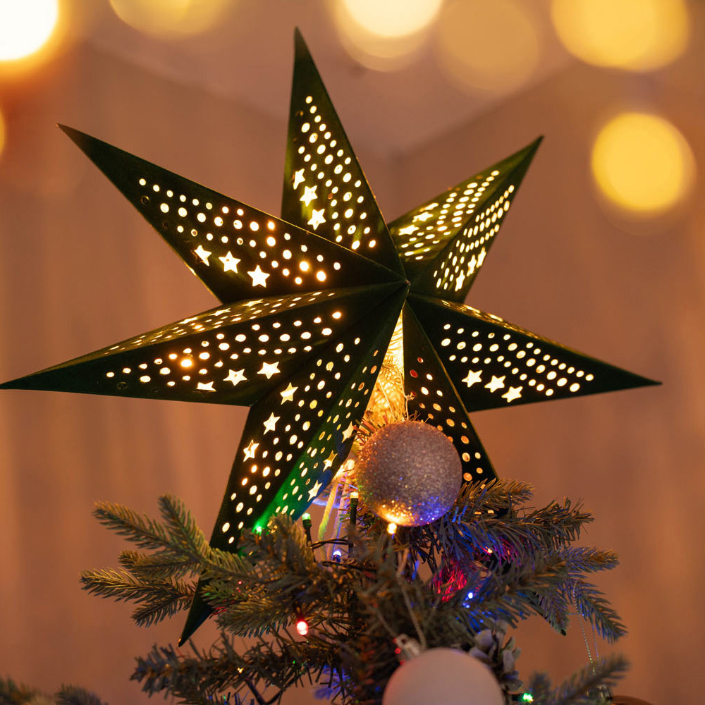 ValueLights Green Velvet Pin Up Plug In Paper Star Light 45cm Image 2