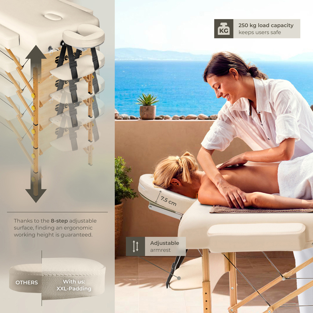 tectake Beige 3 Zone Portable Adjustable Massage Table with Headrest Armrests and Carry Bag Image 4