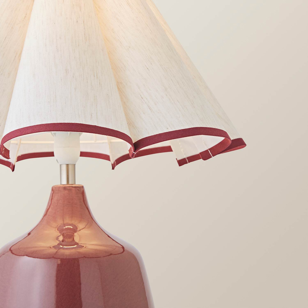 ValueLights Jamie Scallop Trim Shade Burgundy Glazed Ceramic Table Lamp with Bulb Image 3