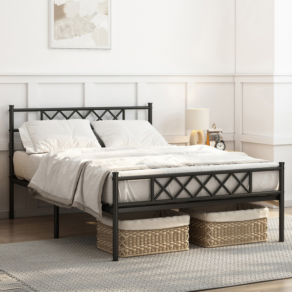 Brooklyn Felix Double Black Metal Bed Frame with Headboard and Footboard Image 1