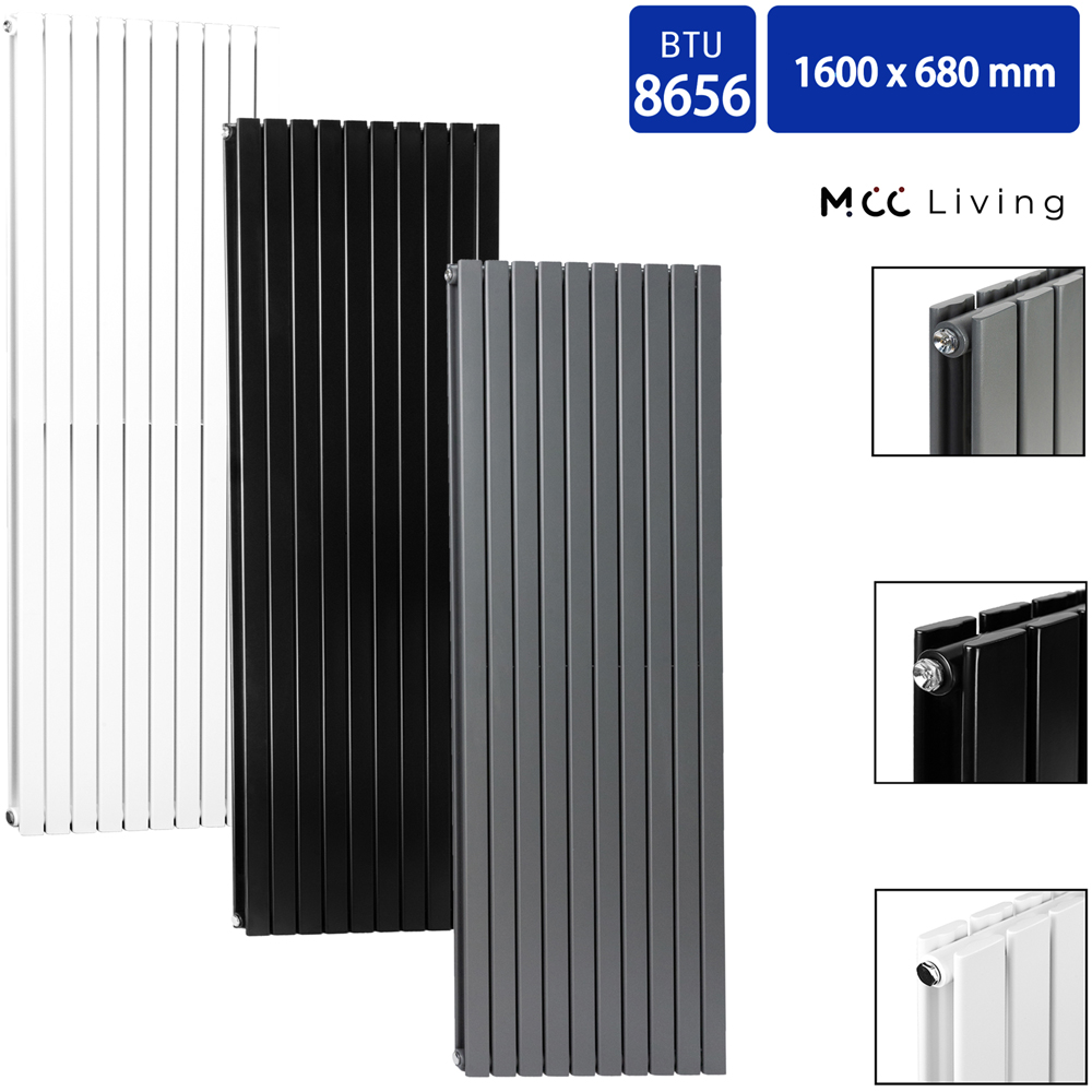 White 8656 BTU Double Flat Panel Vertical Column Radiator 1600 x 680mm Image 4
