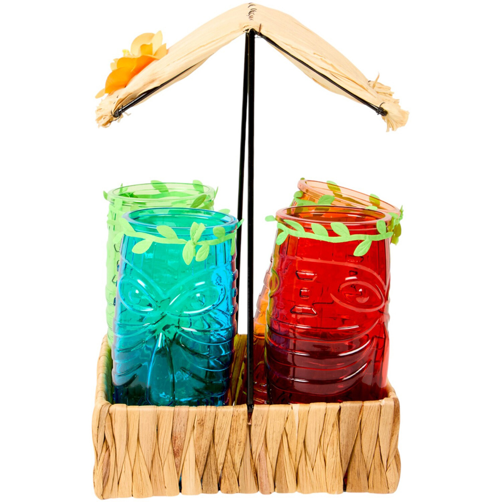 Tiki Bar Hut Serving Tray with 4 Glasses Image 4