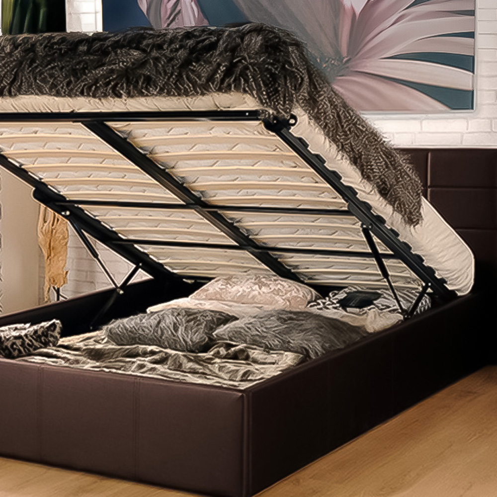 Brooklyn Single Brown Faux Leather Gaslift Ottoman Bed Image 2