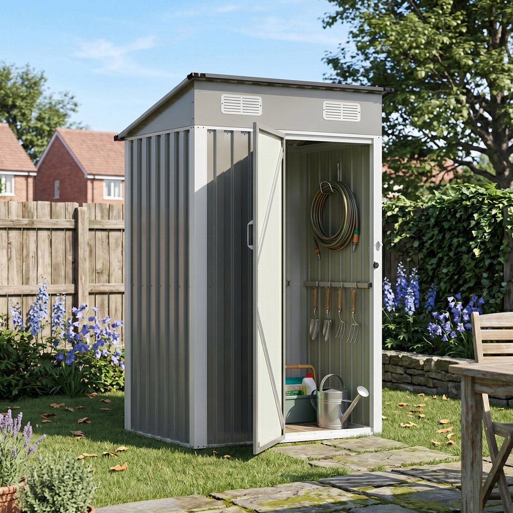 Living and Home 4 x 3ft Grey Pent Quick Assembly Metal Garden Storage Shed Image 2
