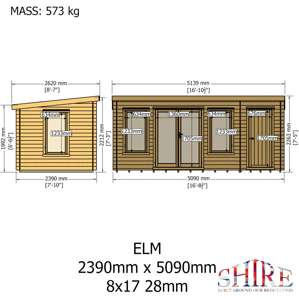 Shire Elm 8 x 17ft Contemporary Style Dual-Purpose Pent Log Cabin with Integral Storage Image 9