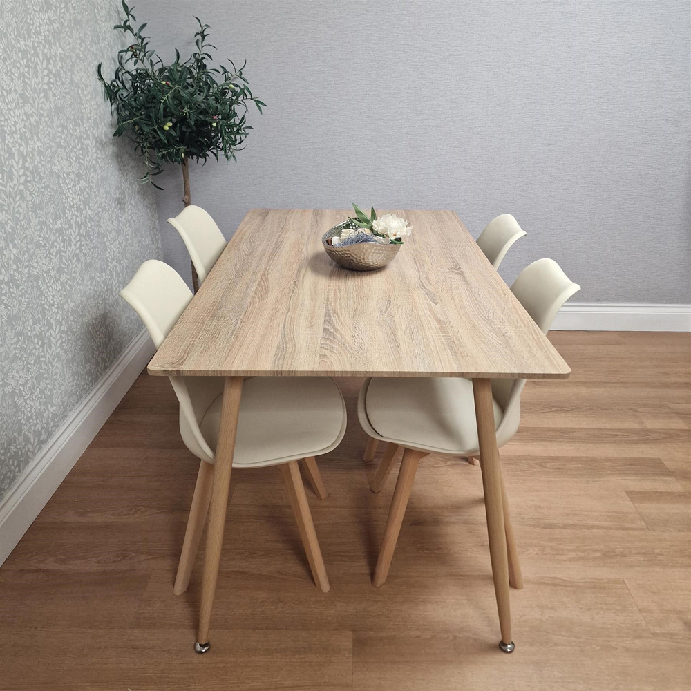 Kosy Koala 4 Seater Wood Effect Faux Leather Dining Set Cream Image 5