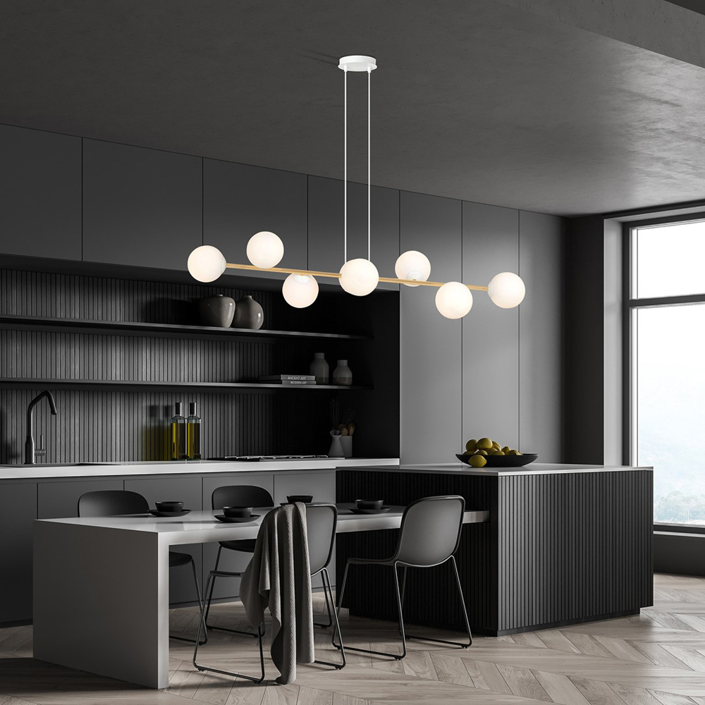 Emibig Gravity 8 Light White Shade White and Gold E14 Ceiling Pendant Light Image 4