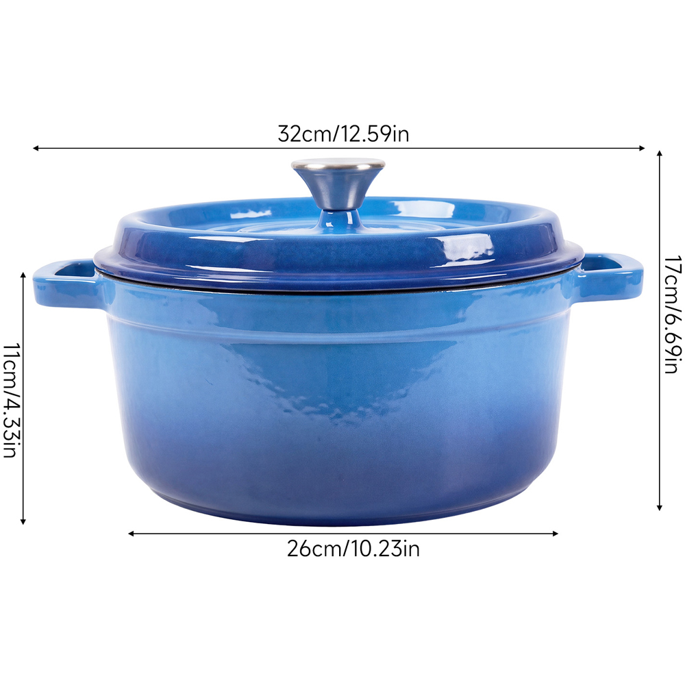 Living and Home Gradient Blue Enamelled Cast Iron Dutch Oven Pot 5L Image 8