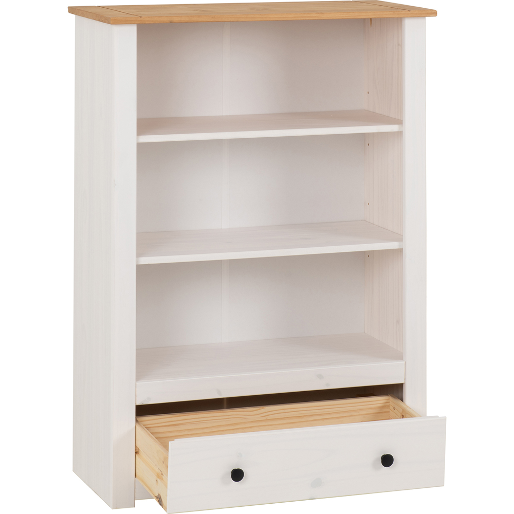 Seconique Panama Single Drawer 3 Shelf White and Natural Wax Bookcase Image 4
