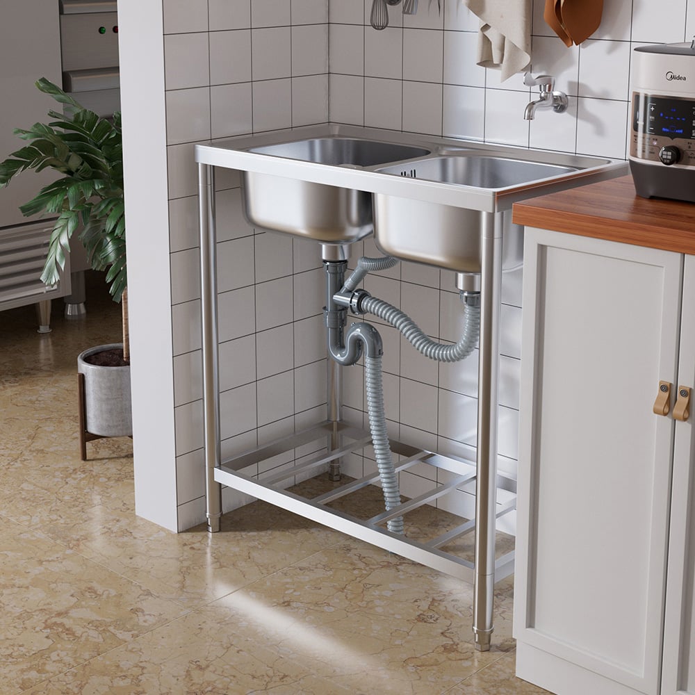 Living and Home Double Trough 201 Stainless Steel Sink Image 2