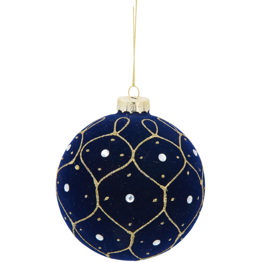 Navy Flocked Traditional Bauble Image 3