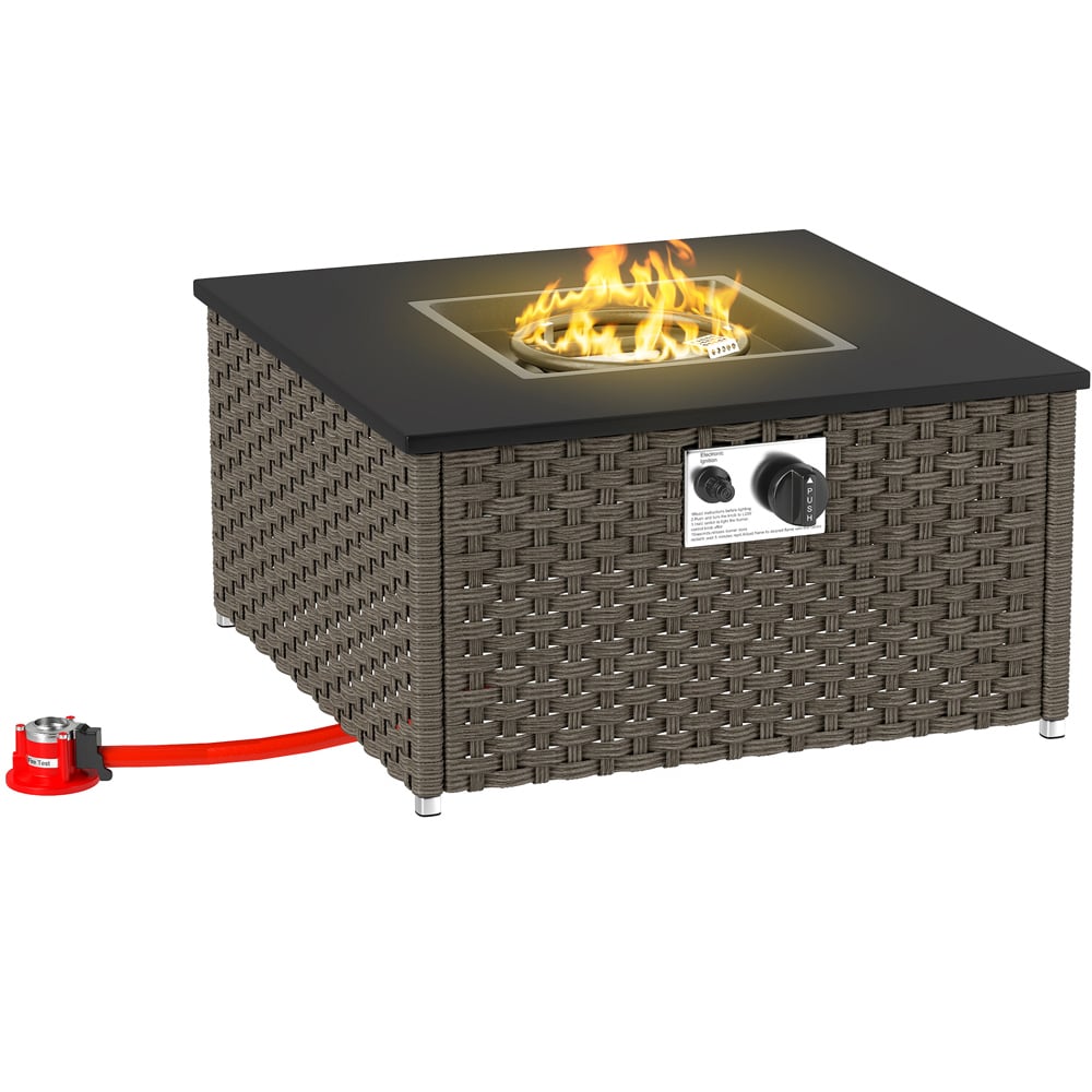 Outsunny 13KW Grey Rattan Propane Gas Fire Pit Table Image 1