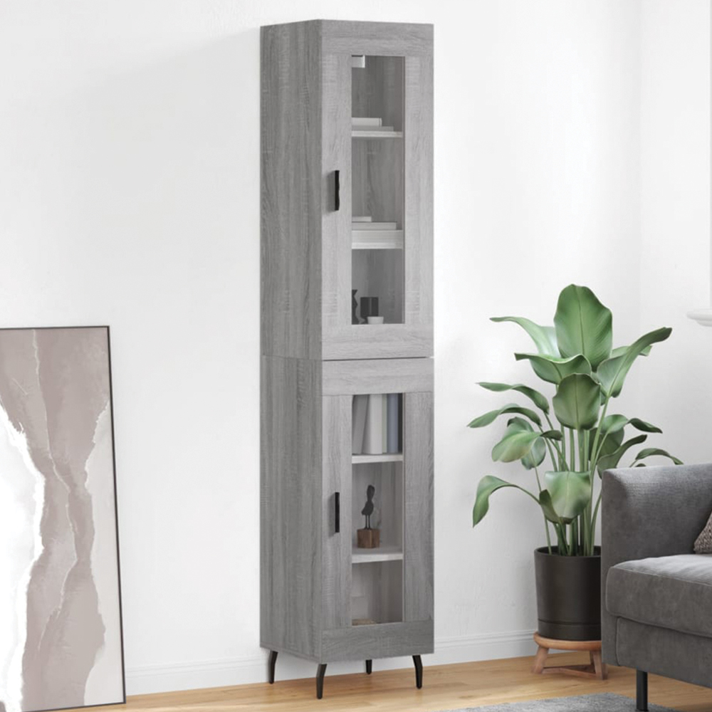 vidaXL 2 Glass Door Grey Sonoma Highboard Image 1