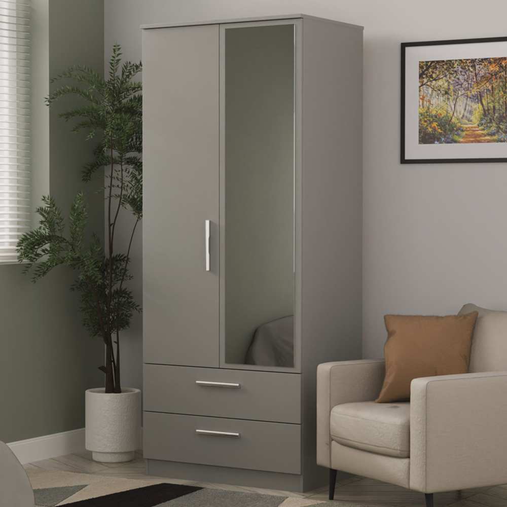 Crowndale Camden 2 Door 2 Drawer Dusk Grey Mirrored Wardrobe Ready Assembled Image 1