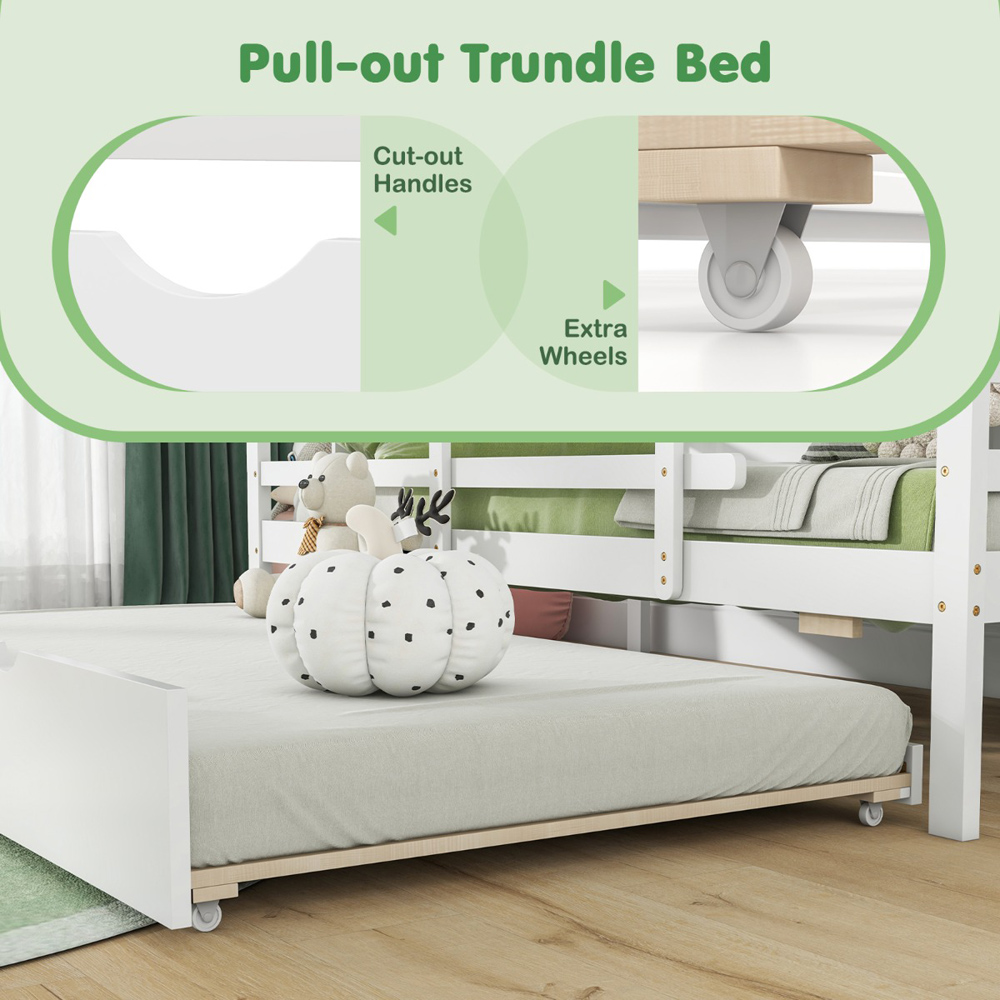 Costway Twin Size White Kids House Bed with Trundle with Safety Guardrails and Roof Image 6