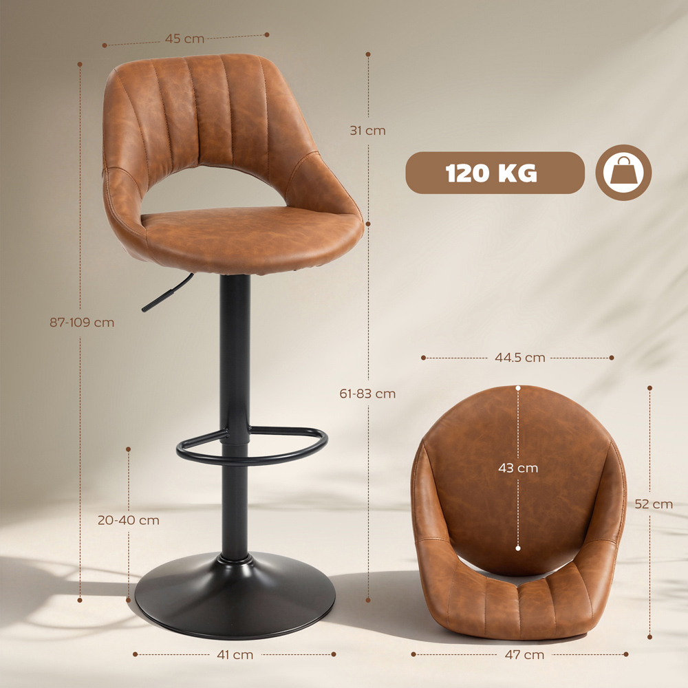 Portland Set of 2 Brown Swivel Bar Stool with Backrest and Footrest Image 9