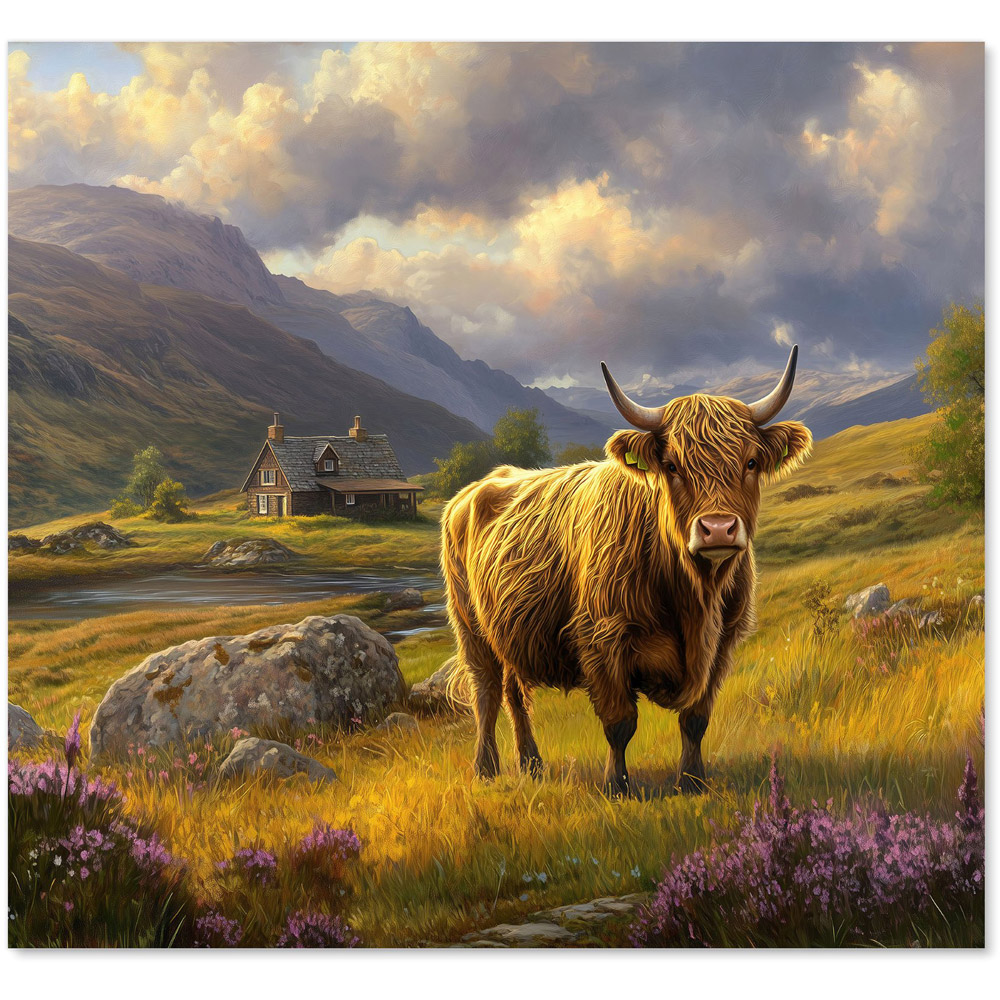 Warren Reed Designer Springtime Highland Cow Glass Kitchen Splashback 65 x 70cm Image 2