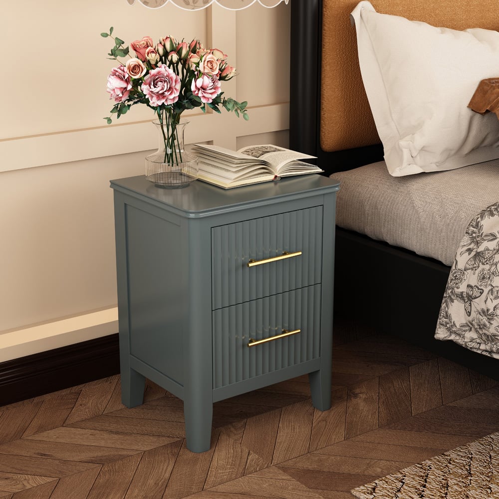 Fregona 2 Drawer Grey Bedside Table Image 7