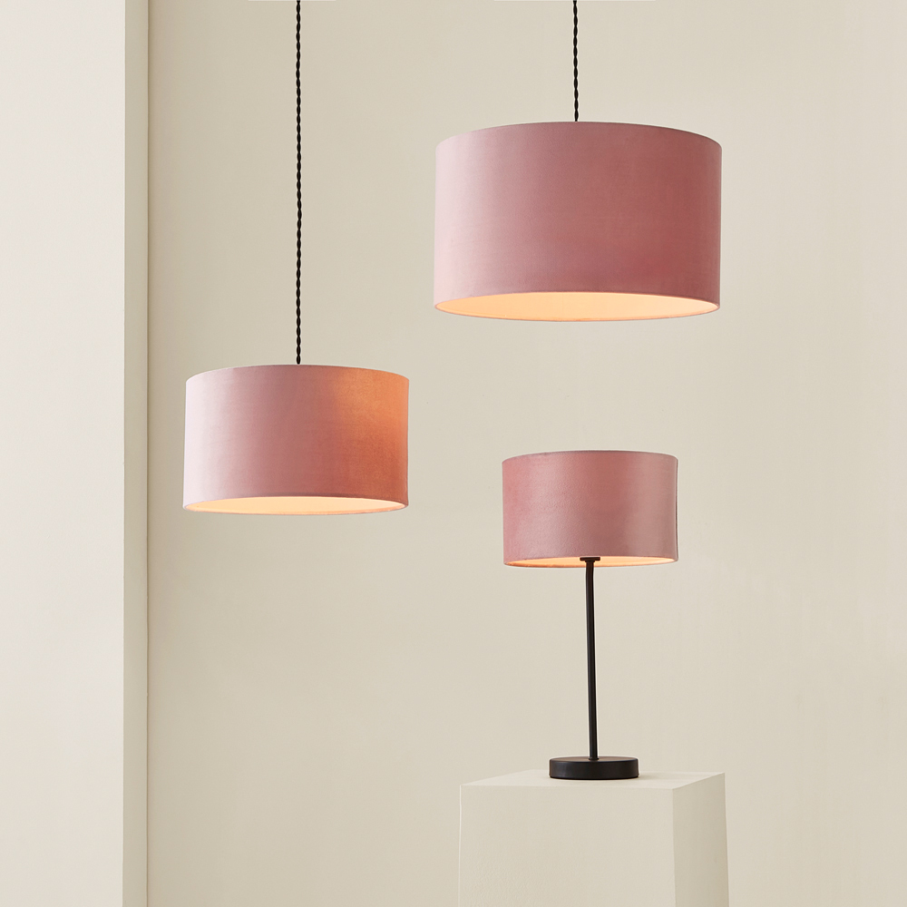 ValueLights Reni Blush Velvet Drum Ceiling Lamp Shade 35cm Image 7