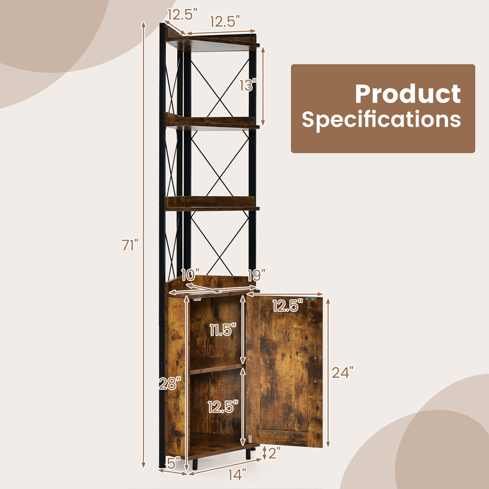 Costway 6 Tier Rustic Brown Bookcase Image 9