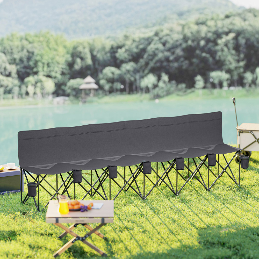 Outsunny 6 Seater Charcoal Grey Folding Camping Bench with Cup Holder Image 5