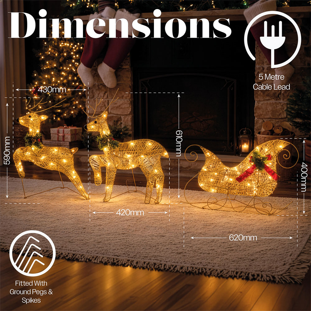 Xmas Haus 60 Warm White LED Rattan Deer and Sleigh Christmas Decoration Image 8