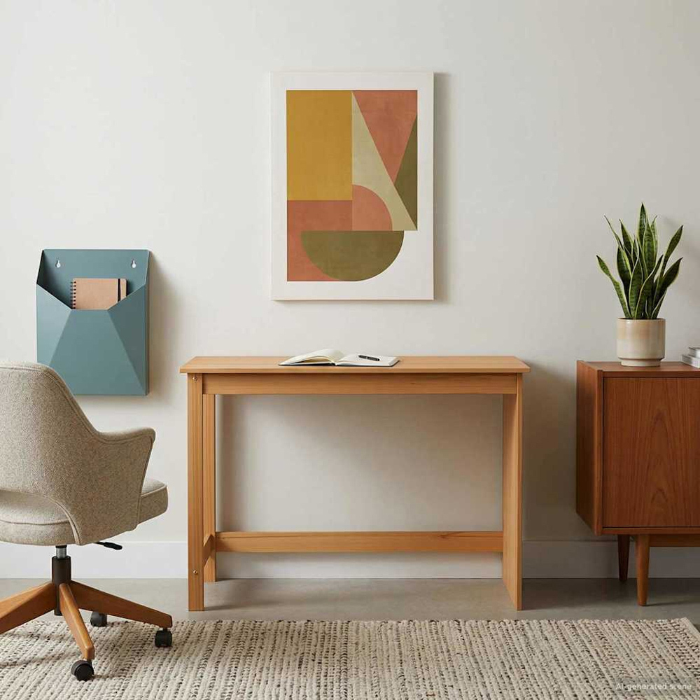 vidaXL Minimalist Compact Pine Wood Desk Honey Brown Image 6