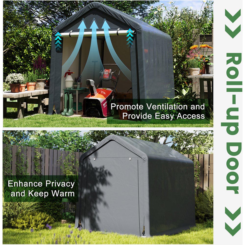 Costway Grey Outdoor Portable Storage Shelter with Roll up Door Image 5