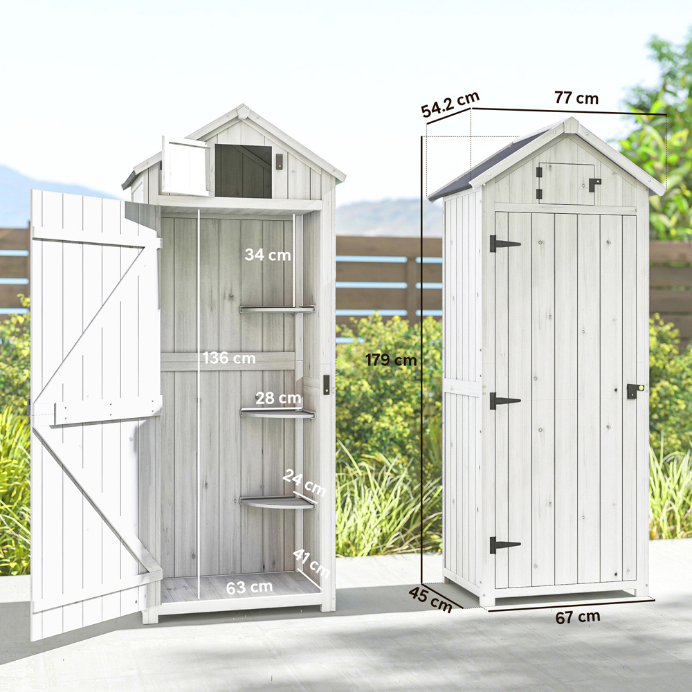 Outsunny 2.5 x 1.7ft Single Door Light Grey Wooden Garden Storage Shed Image 9