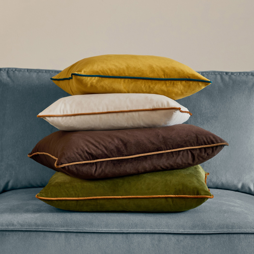 Furn Meridian Olive and Ginger Velvet Cushion 55 x 55cm Image 6