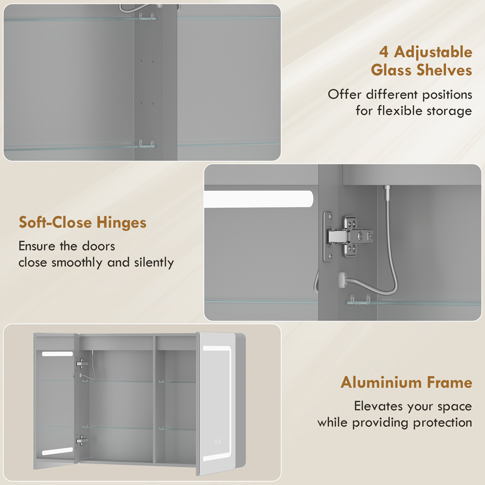 Portland LED Bathroom Mirror Cabinet with Double Sided Mirror 60 x 80cm Image 6