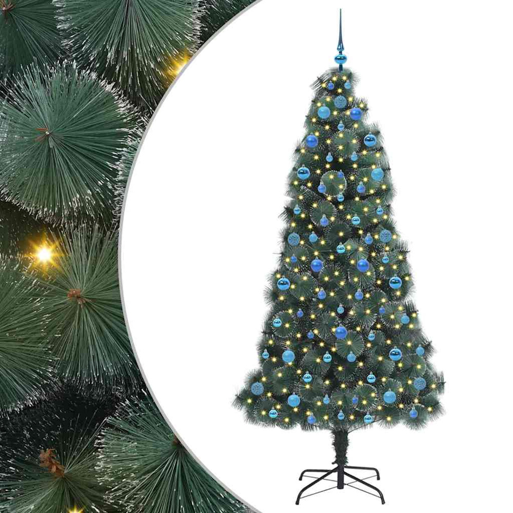 vidaXL Pre-Lit Blue Baubles Green Artificial Christmas Tree 7ft Image 2