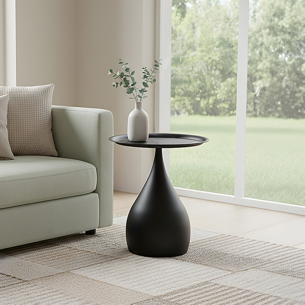 Living and Home Black Round Raised Edge Side Table Image 7