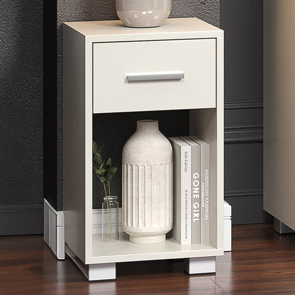 Lido Single Drawer White High Gloss Bedside Table Image 1